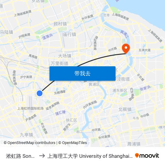 淞虹路 Songhong Road to 上海理工大学 University of Shanghai for Science and Technology map