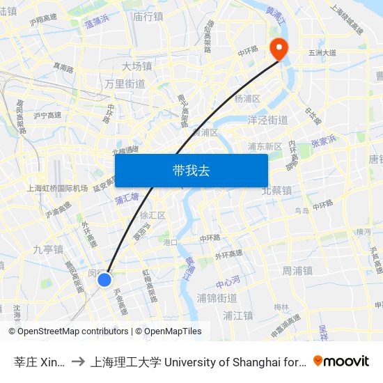 莘庄 Xinzhuang to 上海理工大学 University of Shanghai for Science and Technology map