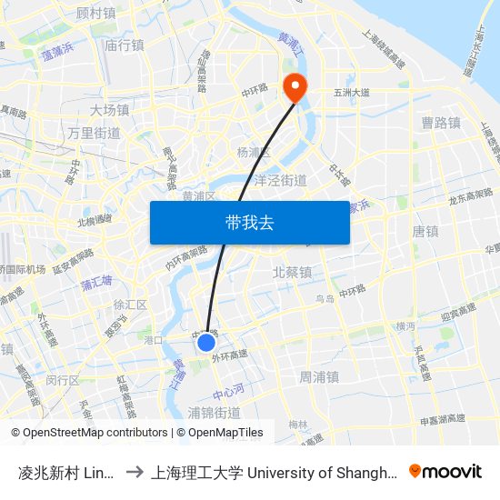 凌兆新村 Lingzhao Xincun to 上海理工大学 University of Shanghai for Science and Technology map