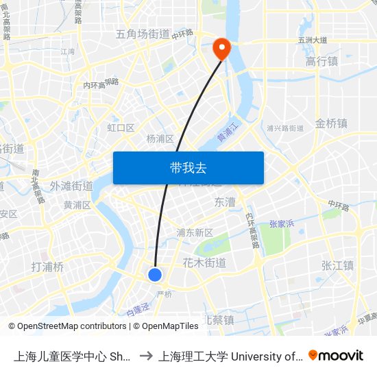 上海儿童医学中心 Shanghai Children's Medical Center to 上海理工大学 University of Shanghai for Science and Technology map