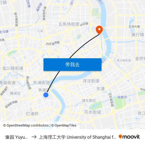 豫园 Yuyuan Garden to 上海理工大学 University of Shanghai for Science and Technology map