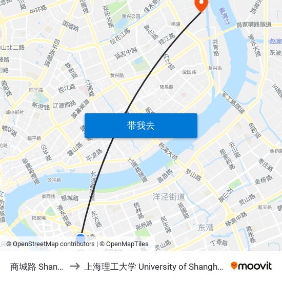 商城路 Shangcheng Road to 上海理工大学 University of Shanghai for Science and Technology map