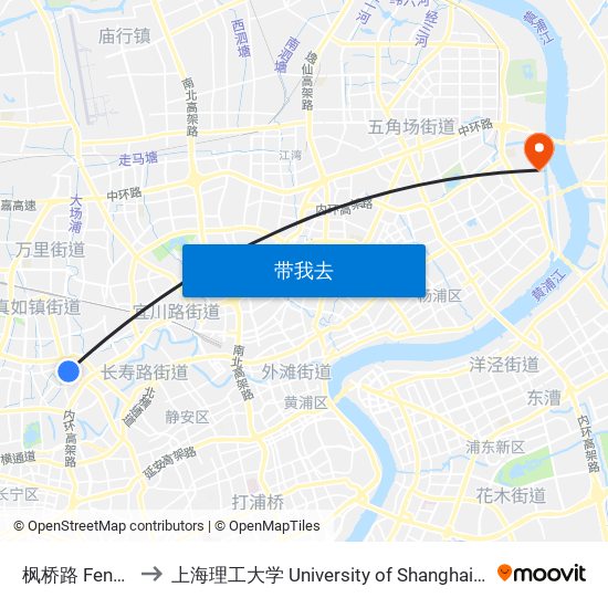 枫桥路 Fengqiao Road to 上海理工大学 University of Shanghai for Science and Technology map