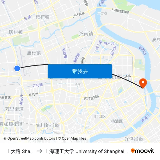 上大路 Shangda Road to 上海理工大学 University of Shanghai for Science and Technology map