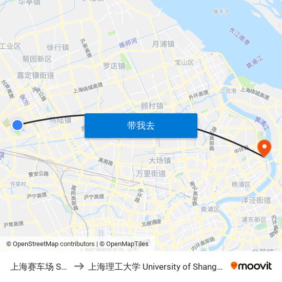 上海赛车场 Shanghai Circuit to 上海理工大学 University of Shanghai for Science and Technology map