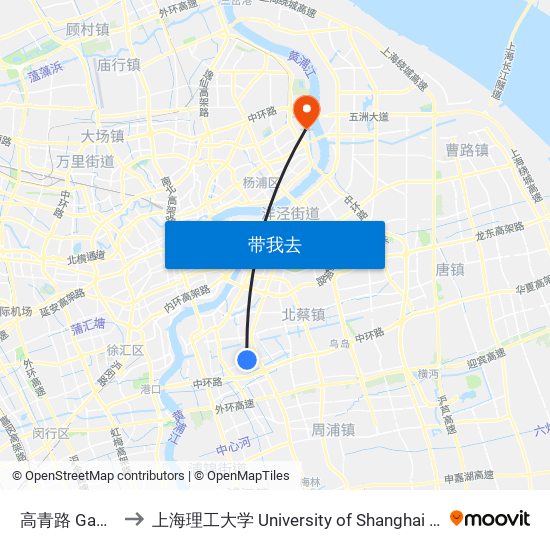 高青路 Gaoqing Road to 上海理工大学 University of Shanghai for Science and Technology map
