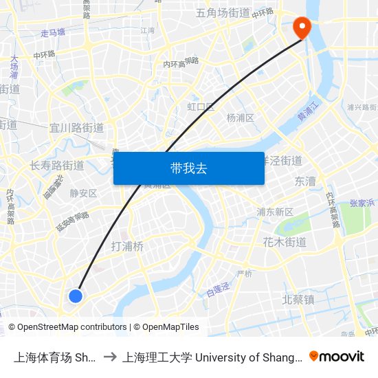 上海体育场 Shanghai Stadium to 上海理工大学 University of Shanghai for Science and Technology map