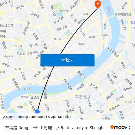东昌路 Dongchang Road to 上海理工大学 University of Shanghai for Science and Technology map