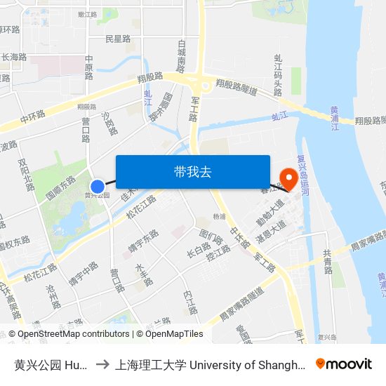 黄兴公园 Huangxing Park to 上海理工大学 University of Shanghai for Science and Technology map