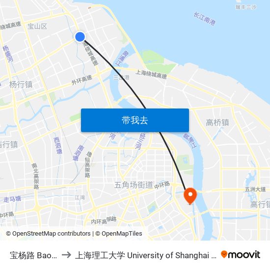 宝杨路 Baoyang Road to 上海理工大学 University of Shanghai for Science and Technology map