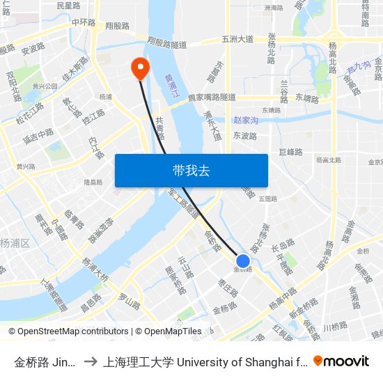 金桥路 Jinqiao Road to 上海理工大学 University of Shanghai for Science and Technology map