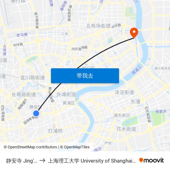 静安寺 Jing'An Temple to 上海理工大学 University of Shanghai for Science and Technology map