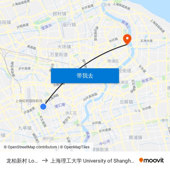 龙柏新村 Longbai Xincun to 上海理工大学 University of Shanghai for Science and Technology map