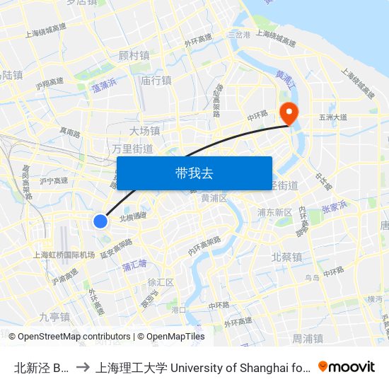 北新泾 Beixinjing to 上海理工大学 University of Shanghai for Science and Technology map