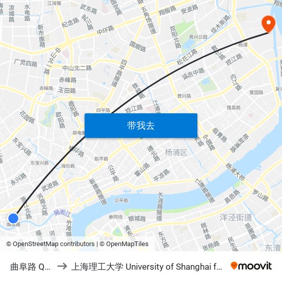 曲阜路 Qufu Road to 上海理工大学 University of Shanghai for Science and Technology map