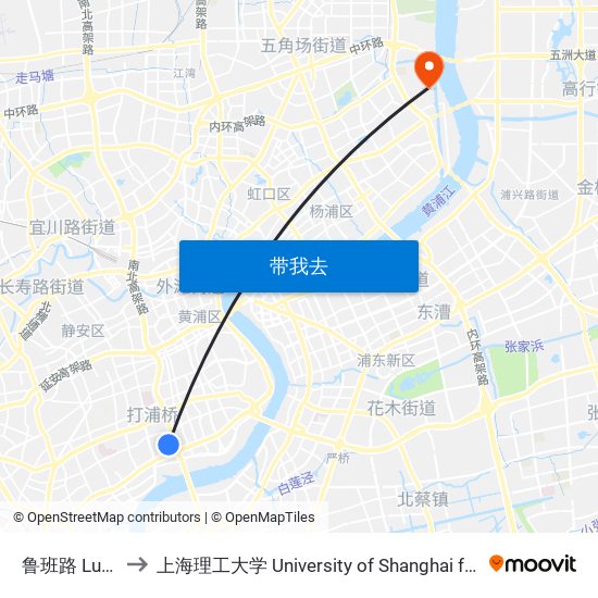 鲁班路 Luban Road to 上海理工大学 University of Shanghai for Science and Technology map