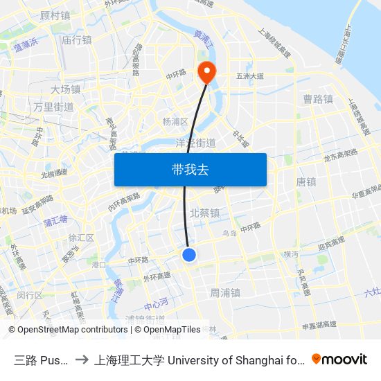 三路 Pusan Road to 上海理工大学 University of Shanghai for Science and Technology map