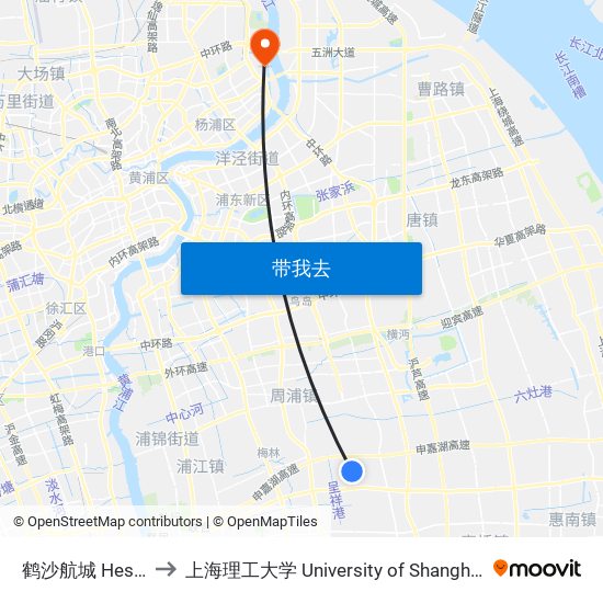 鹤沙航城 Heshahangcheng to 上海理工大学 University of Shanghai for Science and Technology map