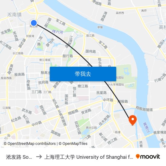 淞发路 Songfa Road to 上海理工大学 University of Shanghai for Science and Technology map