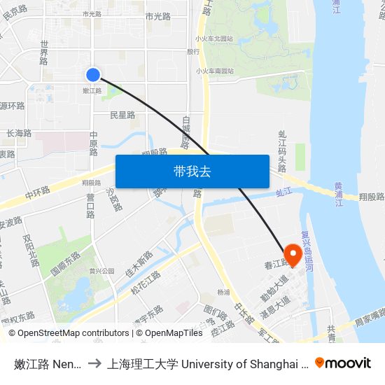 嫩江路 Nenjiang Road to 上海理工大学 University of Shanghai for Science and Technology map