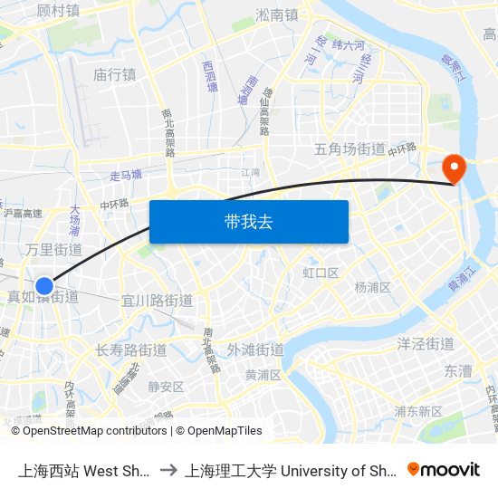 上海西站 West Shanghai Railway Station to 上海理工大学 University of Shanghai for Science and Technology map