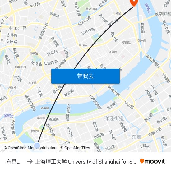 东昌路渡口 to 上海理工大学 University of Shanghai for Science and Technology map