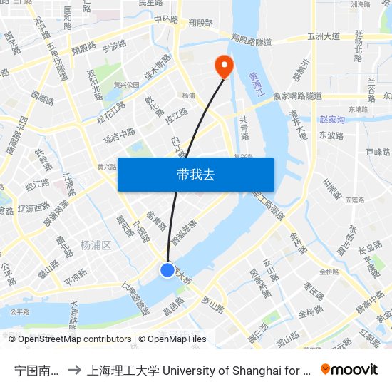 宁国南路渡口 to 上海理工大学 University of Shanghai for Science and Technology map