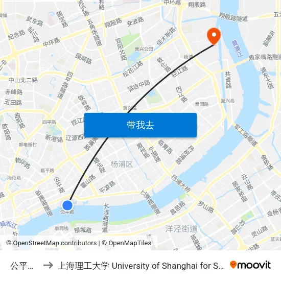 公平路渡口 to 上海理工大学 University of Shanghai for Science and Technology map