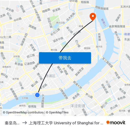 秦皇岛路渡口 to 上海理工大学 University of Shanghai for Science and Technology map