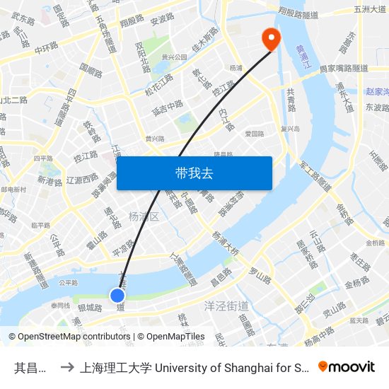 其昌栈渡口 to 上海理工大学 University of Shanghai for Science and Technology map