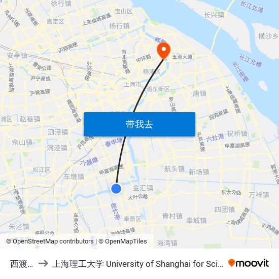西渡渡口 to 上海理工大学 University of Shanghai for Science and Technology map