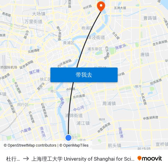 杜行渡口 to 上海理工大学 University of Shanghai for Science and Technology map