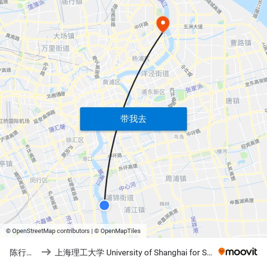 陈行路渡口 to 上海理工大学 University of Shanghai for Science and Technology map