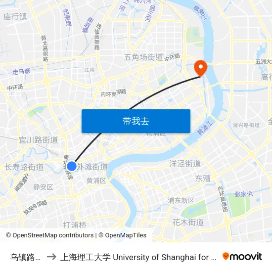 乌镇路蒙古路 to 上海理工大学 University of Shanghai for Science and Technology map