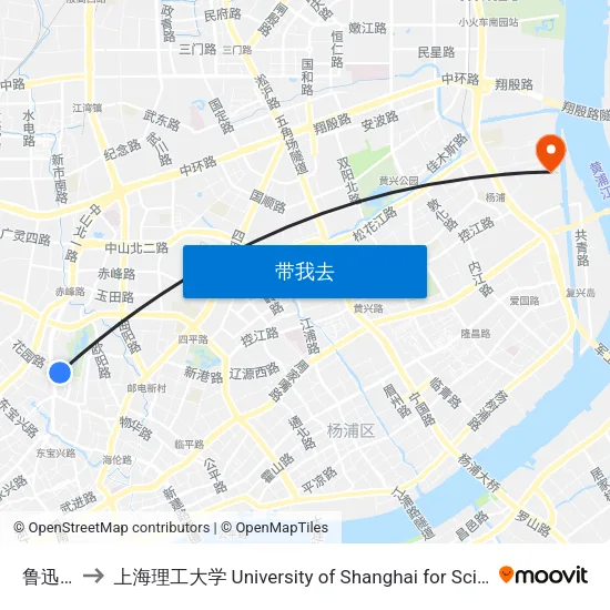 鲁迅公园 to 上海理工大学 University of Shanghai for Science and Technology map