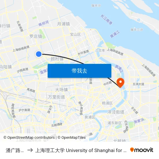 潘广路韶山路 to 上海理工大学 University of Shanghai for Science and Technology map