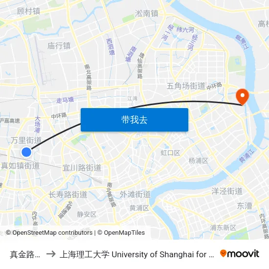 真金路富平路 to 上海理工大学 University of Shanghai for Science and Technology map