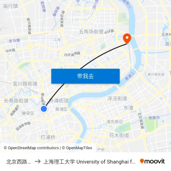 北京西路成都北路 to 上海理工大学 University of Shanghai for Science and Technology map