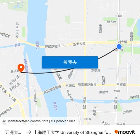五洲大道地铁站 to 上海理工大学 University of Shanghai for Science and Technology map