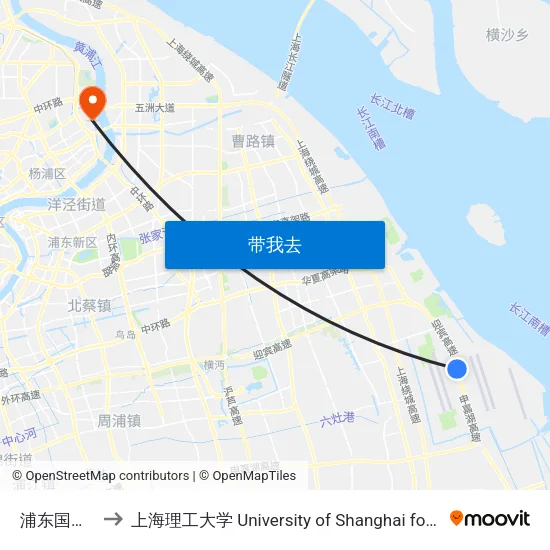 浦东国际机场站 to 上海理工大学 University of Shanghai for Science and Technology map