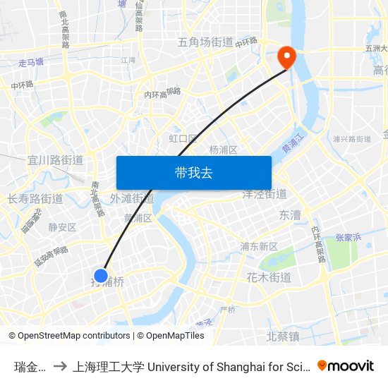 瑞金医院 to 上海理工大学 University of Shanghai for Science and Technology map