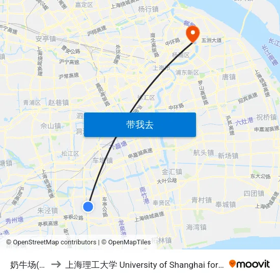 奶牛场(松江区) to 上海理工大学 University of Shanghai for Science and Technology map