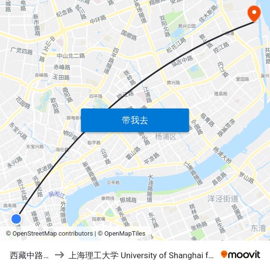 西藏中路北京东路 to 上海理工大学 University of Shanghai for Science and Technology map
