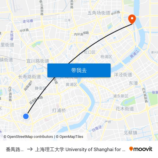 番禺路新华路 to 上海理工大学 University of Shanghai for Science and Technology map