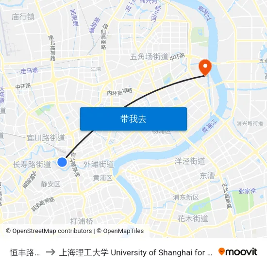 恒丰路汉中路 to 上海理工大学 University of Shanghai for Science and Technology map