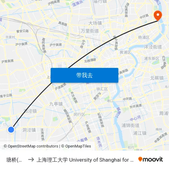 塘桥(松江区) to 上海理工大学 University of Shanghai for Science and Technology map