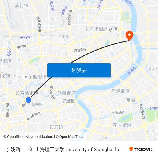 余姚路延平路 to 上海理工大学 University of Shanghai for Science and Technology map