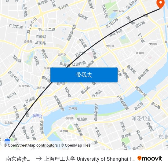 南京路步行街(西侧) to 上海理工大学 University of Shanghai for Science and Technology map