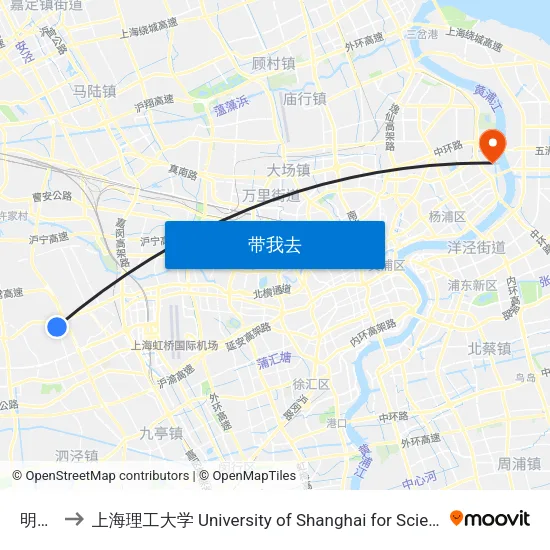 明珠路 to 上海理工大学 University of Shanghai for Science and Technology map
