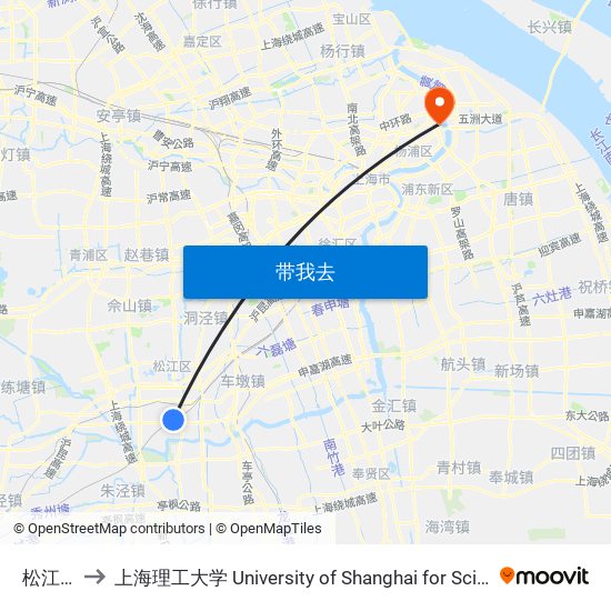 松江南站 to 上海理工大学 University of Shanghai for Science and Technology map